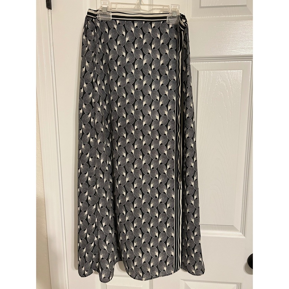 Max Studio Womens Black White Geometric Shell Print Maxi Skirt XS 3701D16